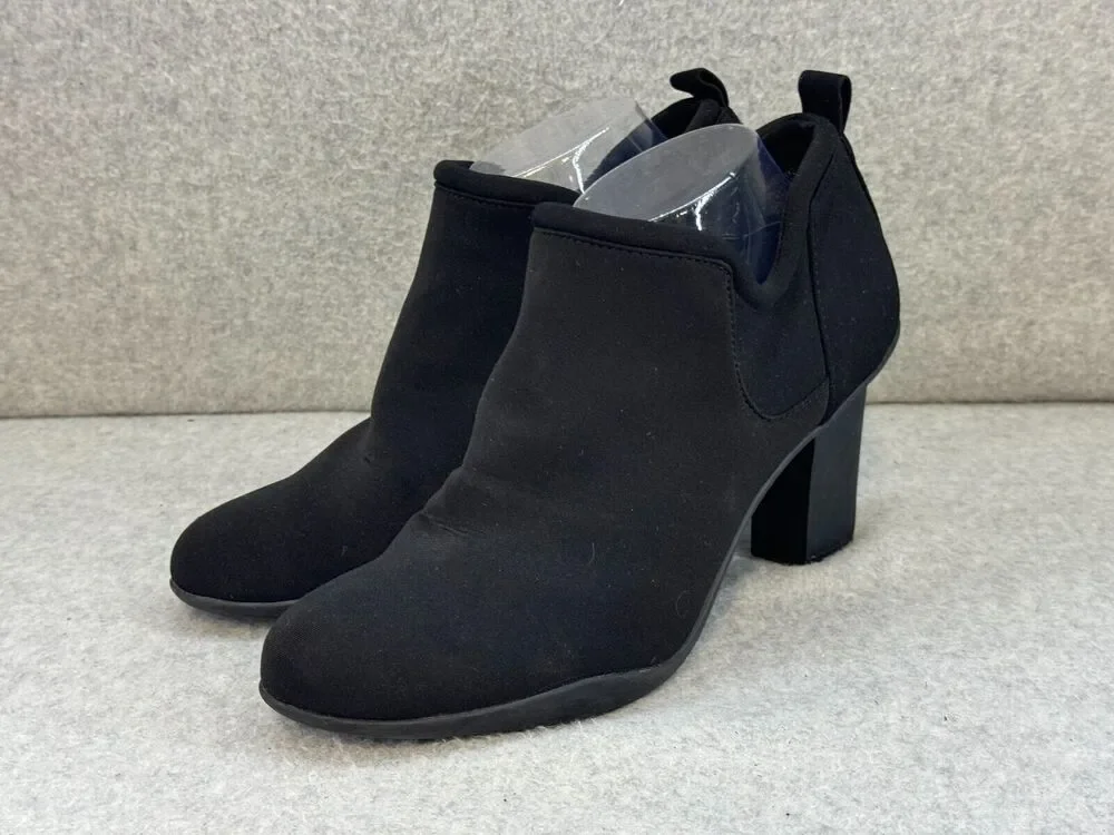 AK Anne Klein Sport Kerry - Black Round Toe PULL ON Ankle Bootie Heels - 10M